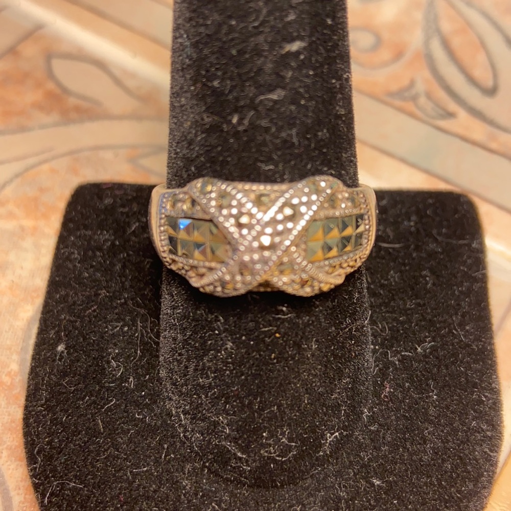 STERLING Silver & Marcasite Ring Size 10
